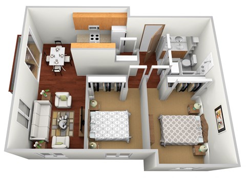 Floor plan for 2 beds, 1 bath, 1002 sqft
